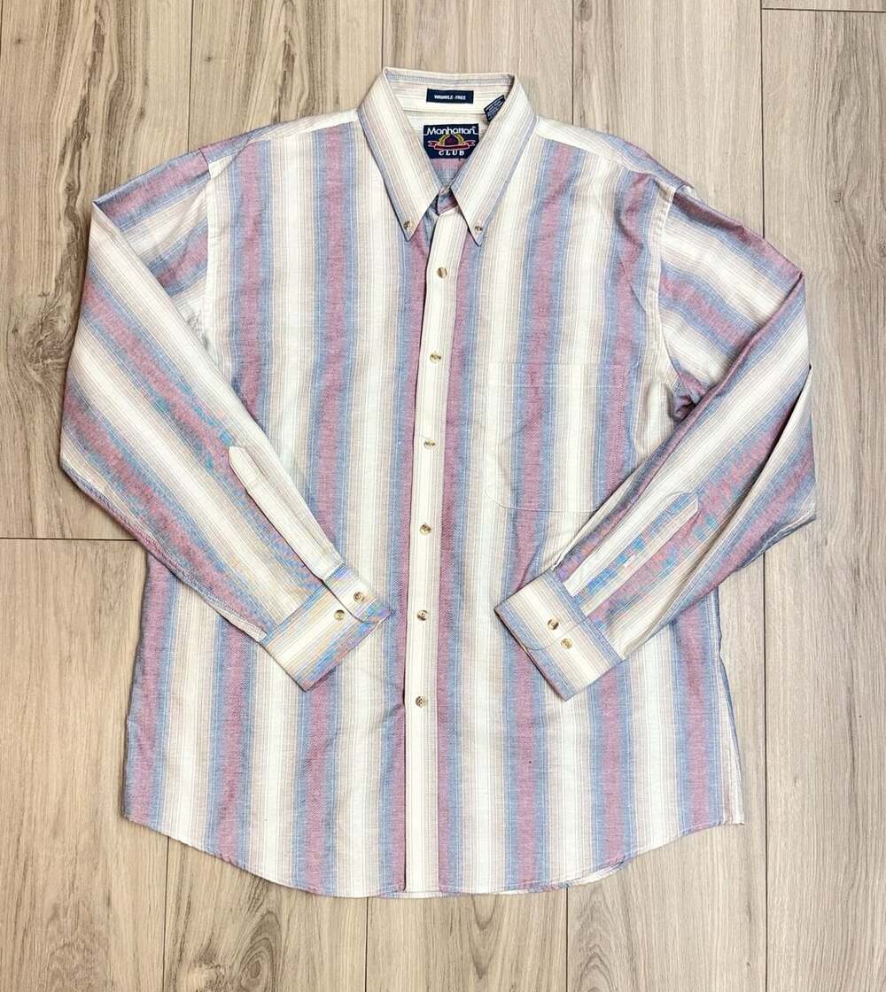 Manhattan Club Vintage Striped Button Down Shirt L